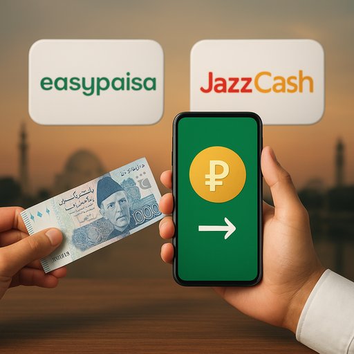 Deposit options illustration showing PKR transactions via EasyPaisa and JazzCash. The scene highlights secure, fast deposits for players in Karachi and Lahore. The visual emphasizes trusted payment methods and smooth onboarding for D666 users.