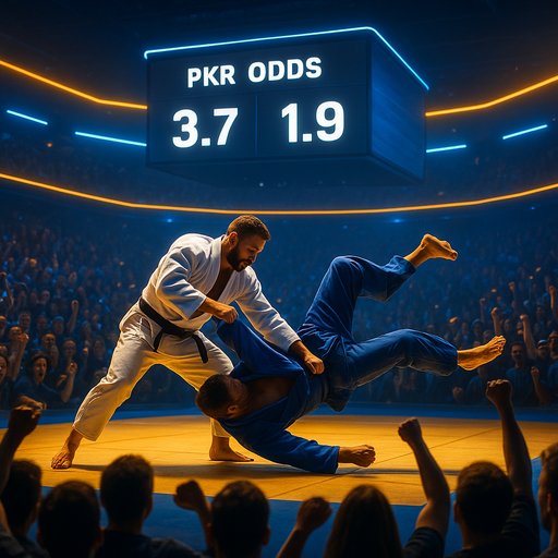 Dynamic arena scene for D666 sports betting with neon accents and a confident crowd. The composition emphasizes Judo gaming action and real-time PKR odds, using bold blue and gold tones to convey energy.