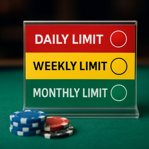 Limit setting chart illustrating daily, weekly, and monthly limits for responsible gaming. Color-coded cues show safe levels and alerts.