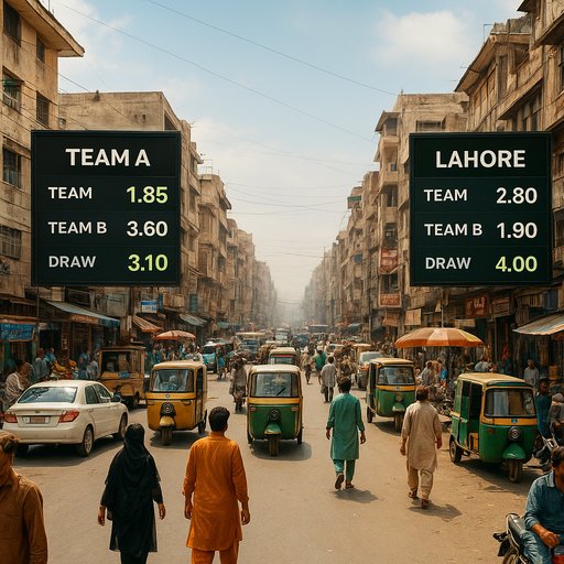 Vibrant street scenes from Karachi and Lahore with screens showing live odds updates for D666 sports betting. The image captures urban energy and Pakistani betting culture.